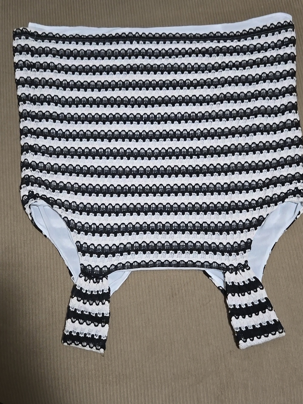 LOFT Black and White Lace-Stripe Sleeveless Top